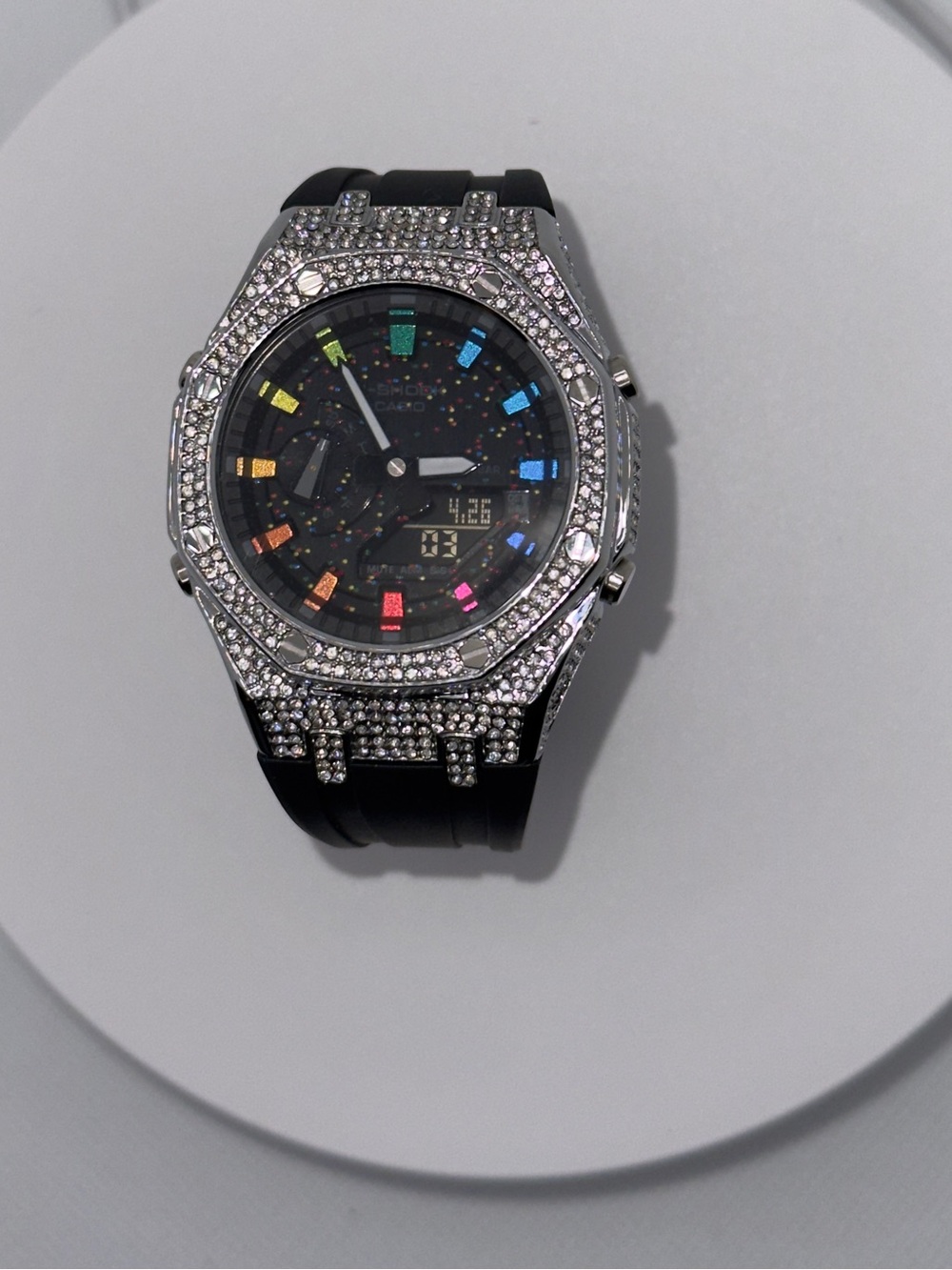 Casio Black Watch with Silver Crystal Bezel and Multicolor Markers